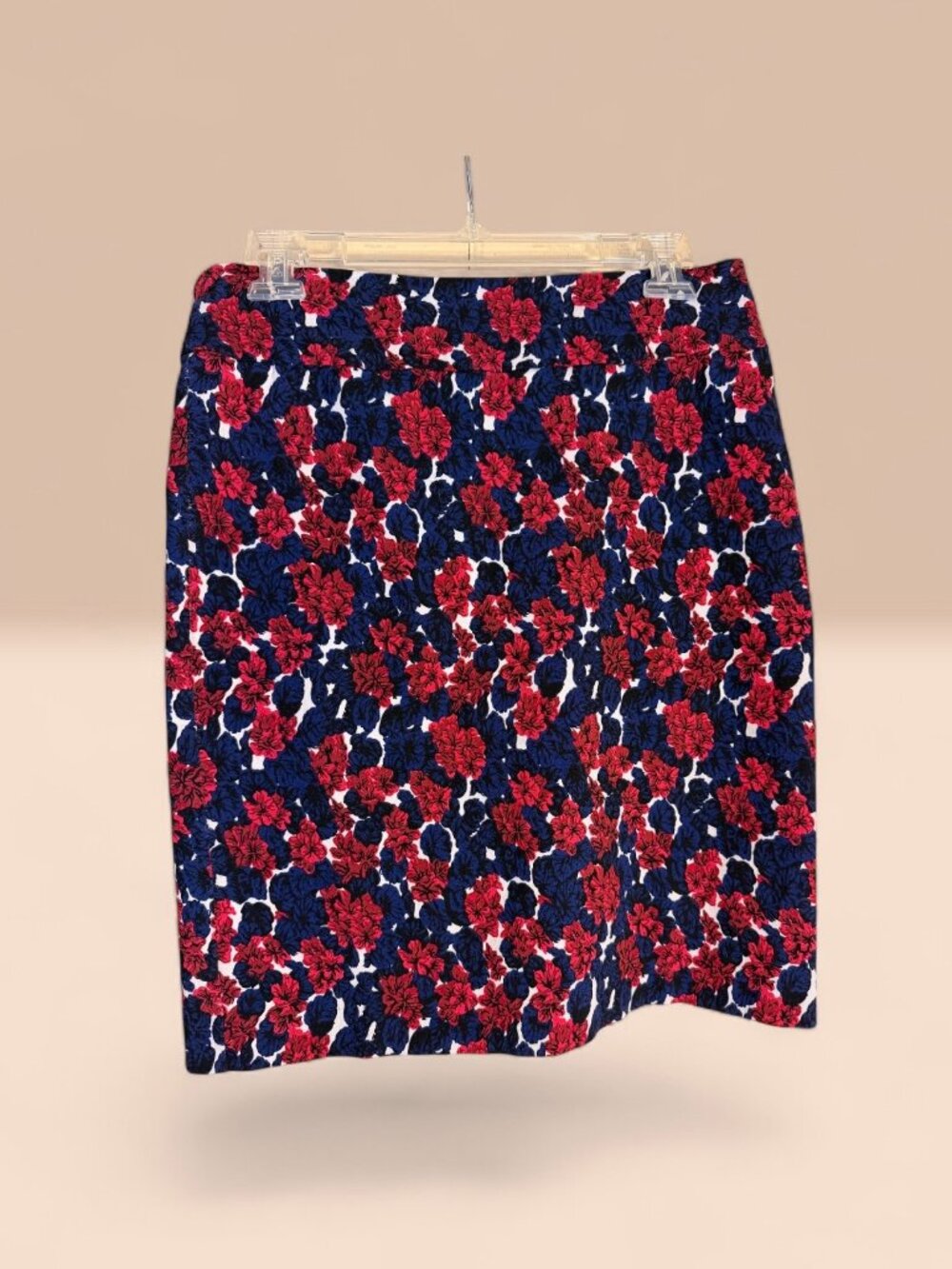 Margaret M Blue, Red, & White Floral Print Pull-on Stretch Pencil Skirt Sz L